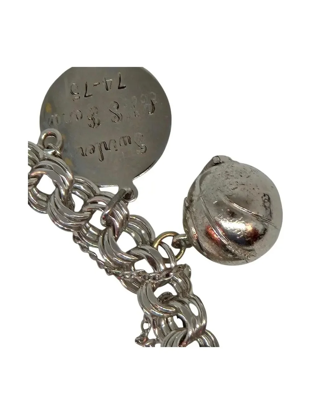 VTG Sterling Silver CHUNKY Heavy Estate Charm Bracelet , Iowa, St Thomas Aquinas